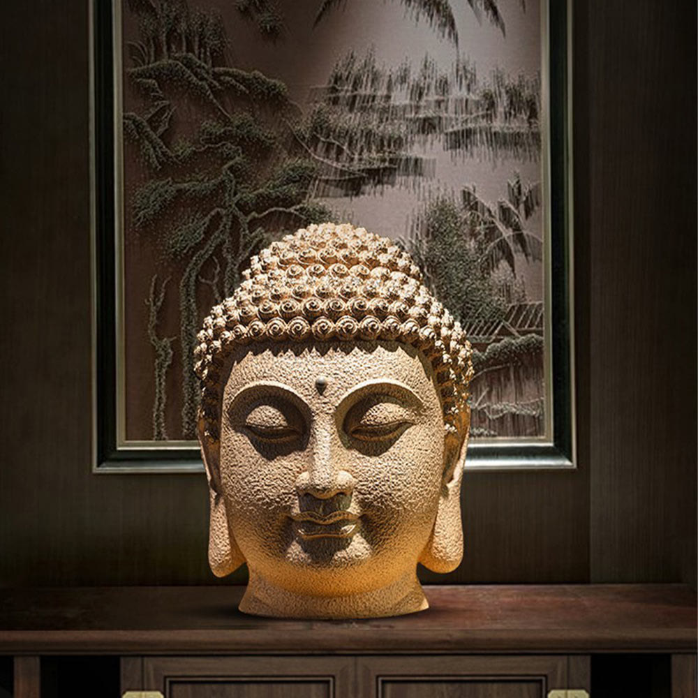 Nimara Ritual Closed Eyes Meditating Buddha Head Resin Statue Zen Home Decoration 42*30*30cm