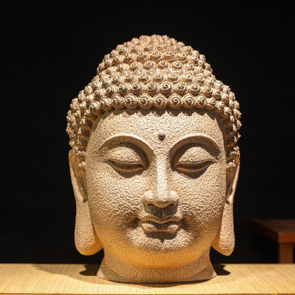 Nimara Ritual Closed Eyes Meditating Buddha Head Resin Statue Zen Home Decoration 42*30*30cm