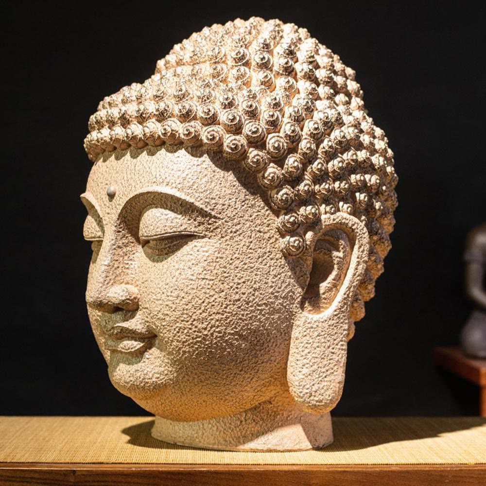 Nimara Ritual Closed Eyes Meditating Buddha Head Resin Statue Zen Home Decoration 42*30*30cm