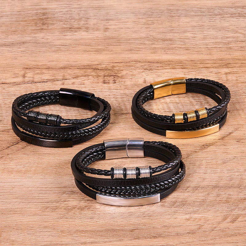 Nimara Ritual Fashion Titanium Steel Leather Hand Woven Magnetic Buckle Strengthen Bracelet