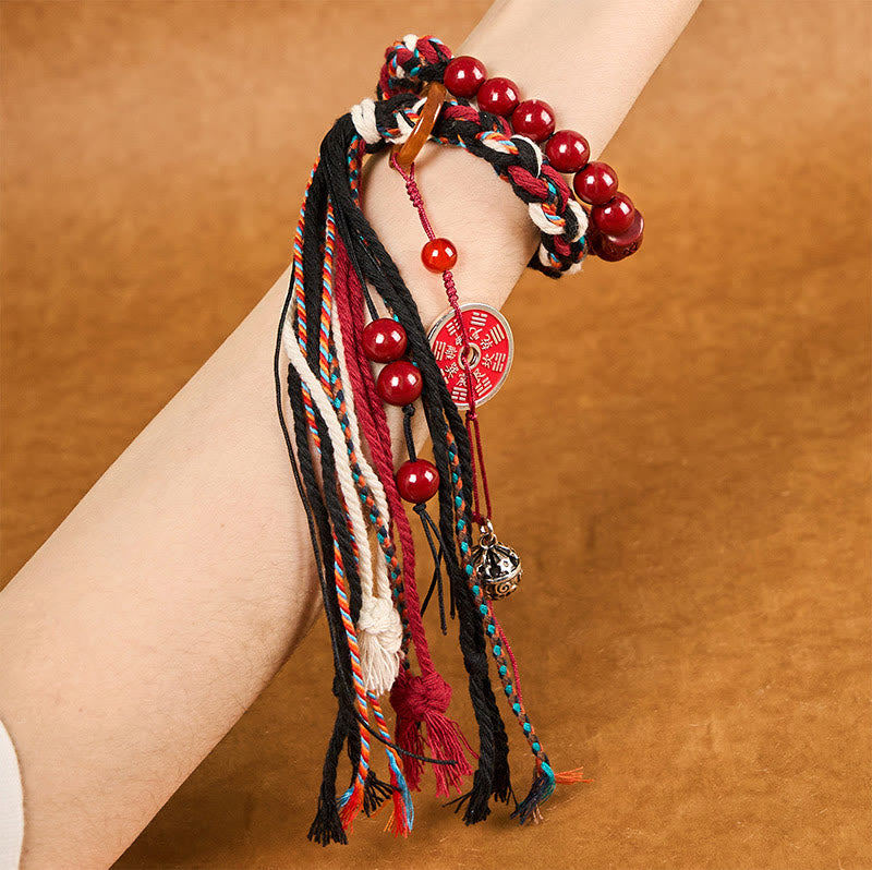 Nimara Ritual Tibetan Mountain Ghosts Spend Money Cinnabar Double-Layer Red Rope Tassel Protection Bracelet