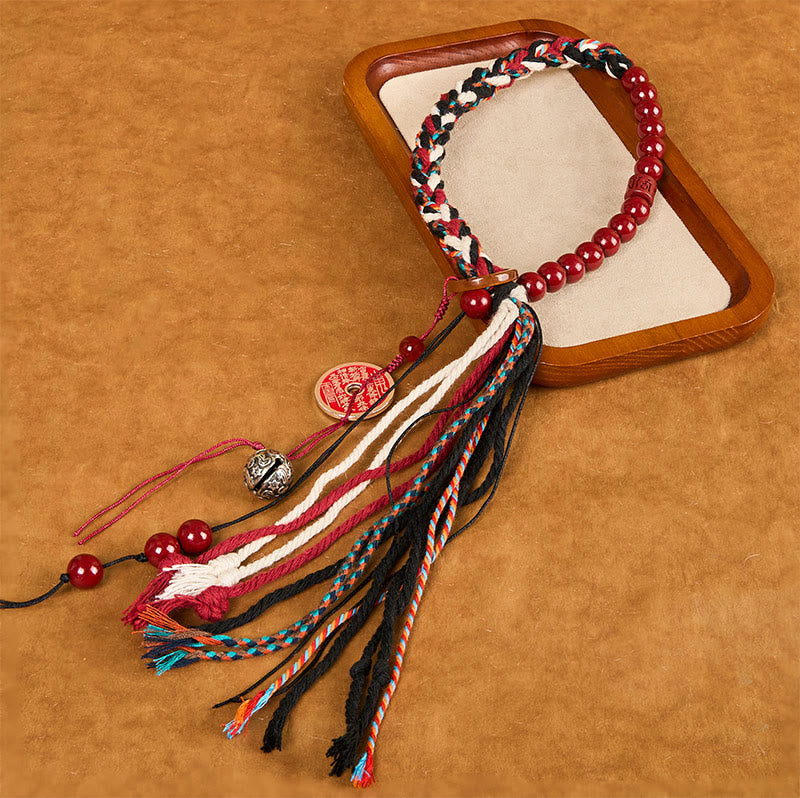Nimara Ritual Tibetan Mountain Ghosts Spend Money Cinnabar Double-Layer Red Rope Tassel Protection Bracelet