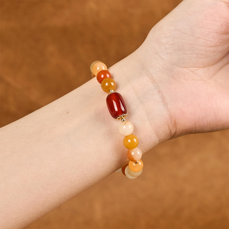 Nimara Ritual Golden Silk Jade Beads Gourd Wealth Luck Bracelet