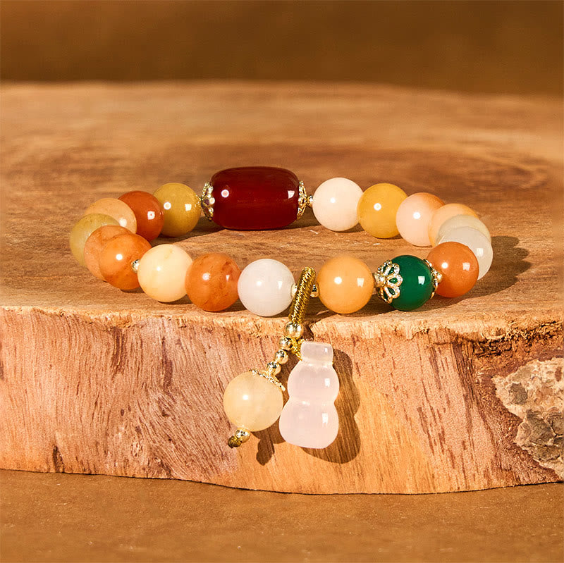 Nimara Ritual Golden Silk Jade Beads Gourd Wealth Luck Bracelet