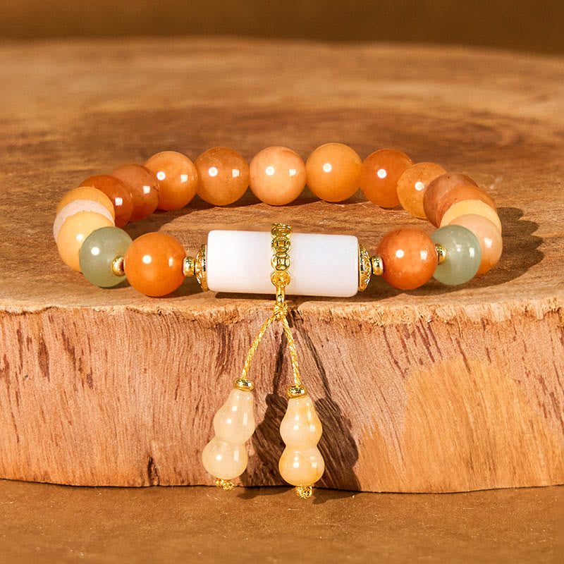 Nimara Ritual Golden Silk Jade Beads Gourd White Crystal Wealth Luck Bracelet