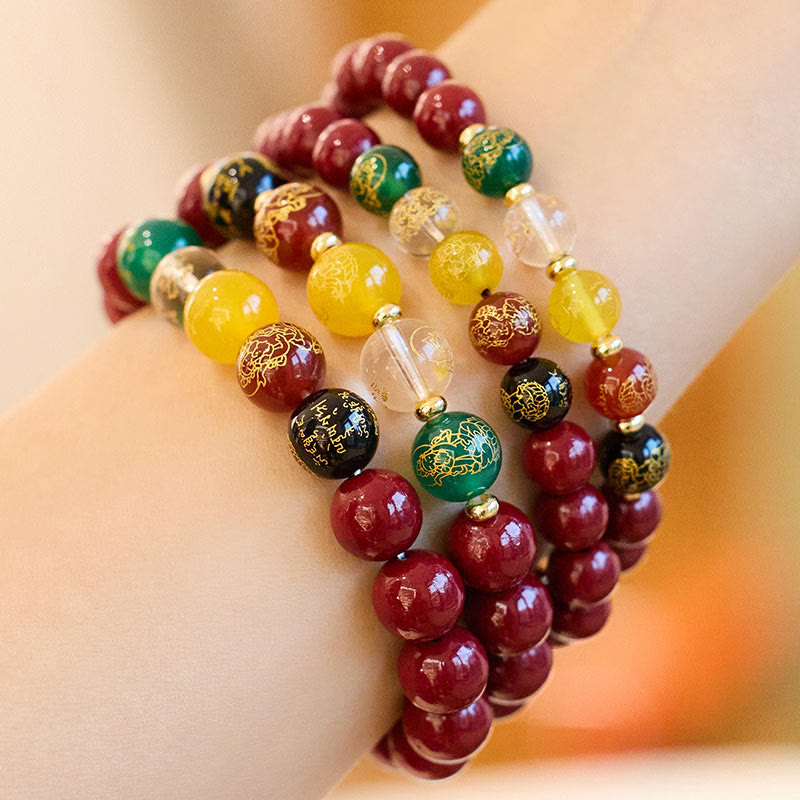 Nimara Ritual Cinnabar Agate Five Directions Gods Of Wealth Blessing Bracelet
