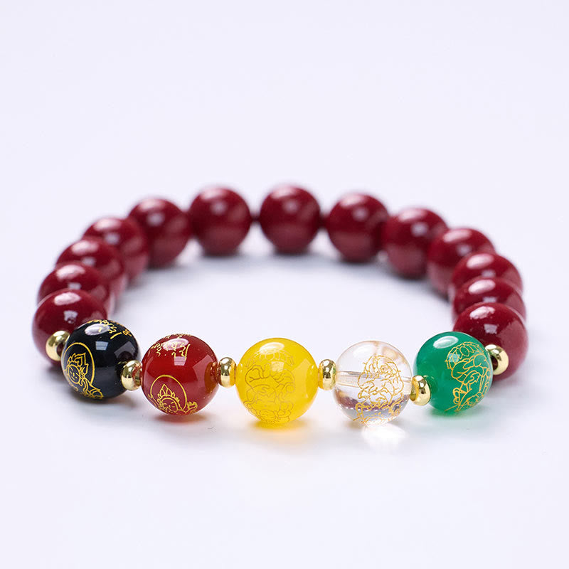 Nimara Ritual Cinnabar Agate Five Directions Gods Of Wealth Blessing Bracelet