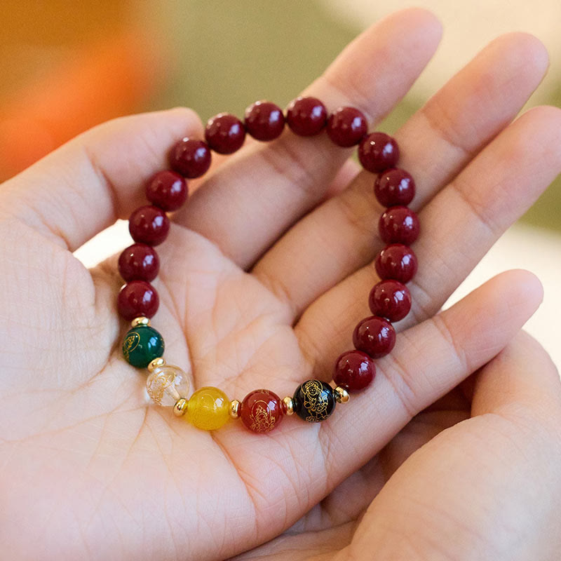 Nimara Ritual Cinnabar Agate Five Directions Gods Of Wealth Blessing Bracelet