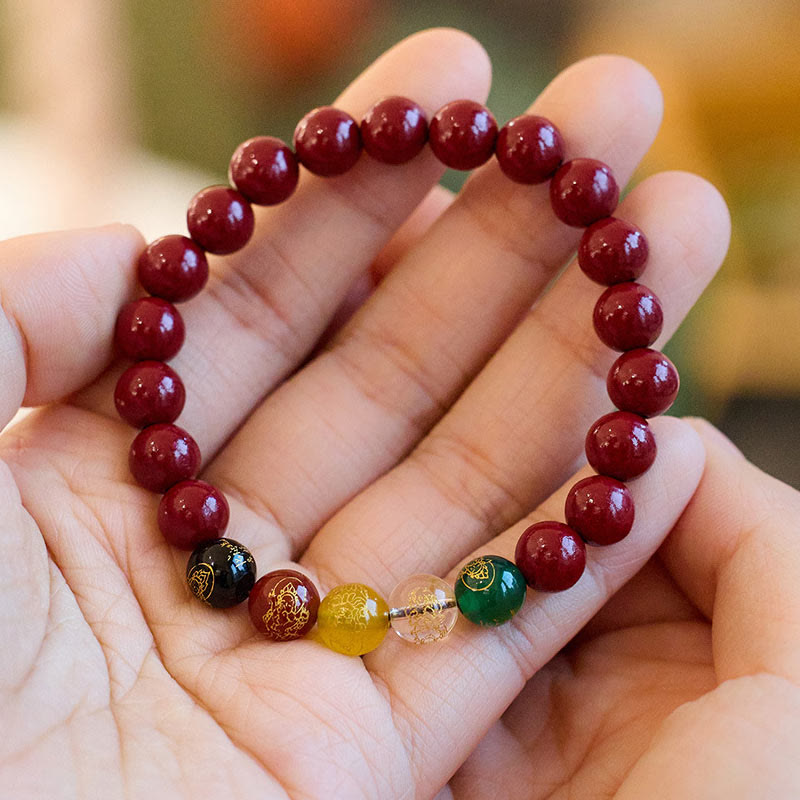 Nimara Ritual Cinnabar Agate Five Directions Gods Of Wealth Blessing Bracelet