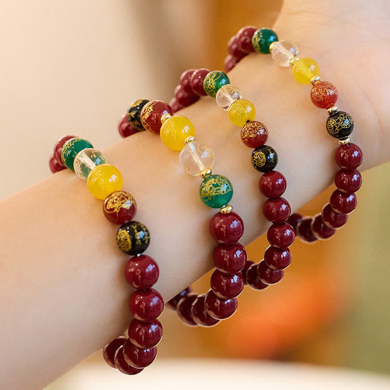 Nimara Ritual Cinnabar Agate Five Directions Gods Of Wealth Blessing Bracelet