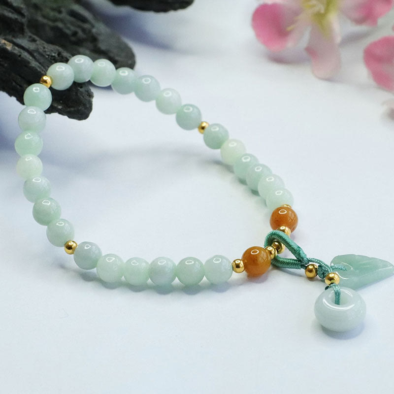 Nimara Ritual Jade Beads Leaf Peace Buckle Prosperity Bracelet