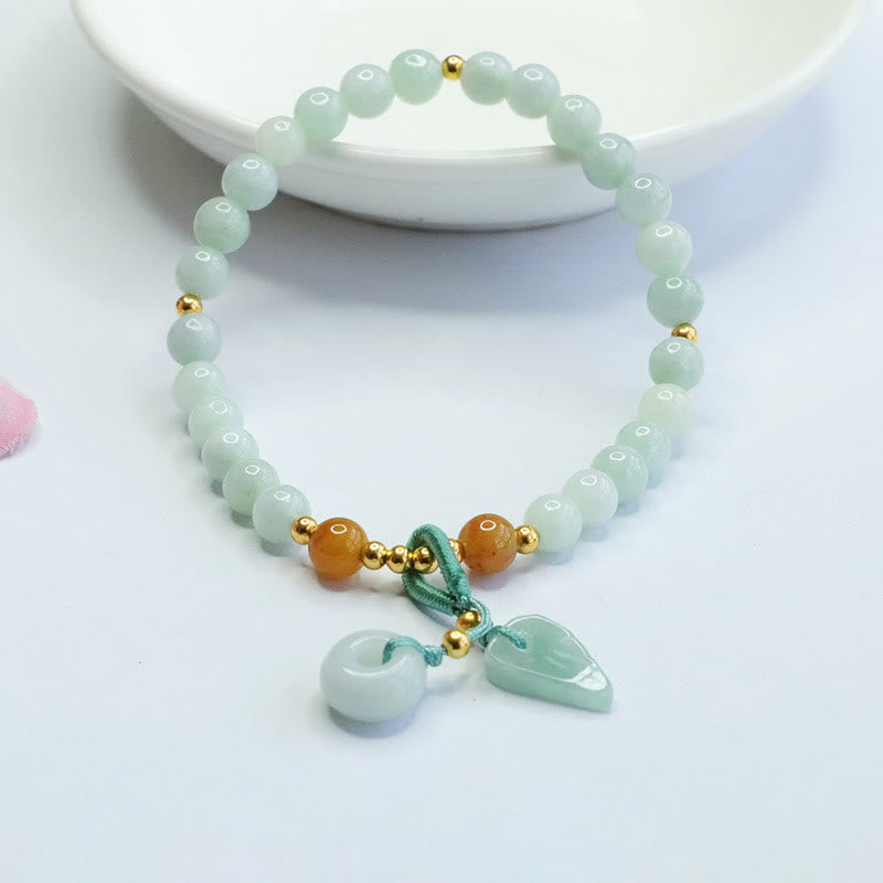 Nimara Ritual Jade Beads Leaf Peace Buckle Prosperity Bracelet