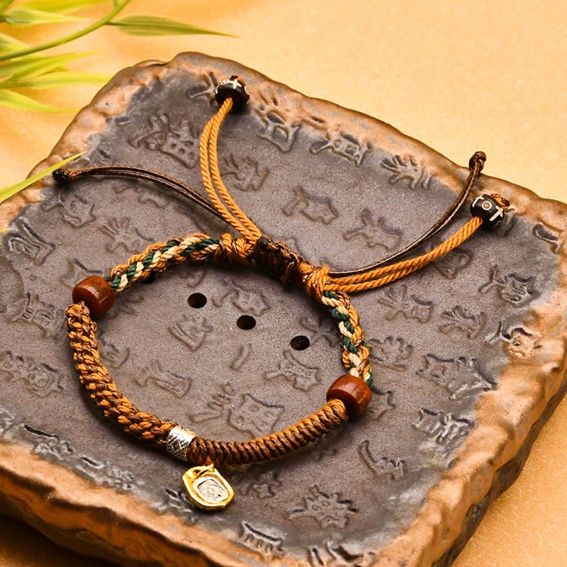 Nimara Ritual Handmade Tibetan Zakiram Goddess Of Wealth Wood Protection Braided Bracelet