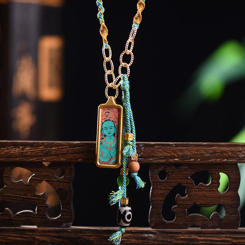 Nimara Ritual Tibet God Of Wealth Titanium Steel Thangka Wealth Necklace Pendant