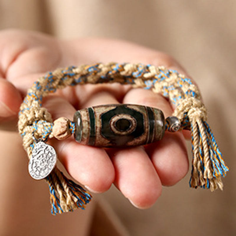 Nimara Ritual Tibetan Dzi Bead Wealth Protection Braided Bracelet