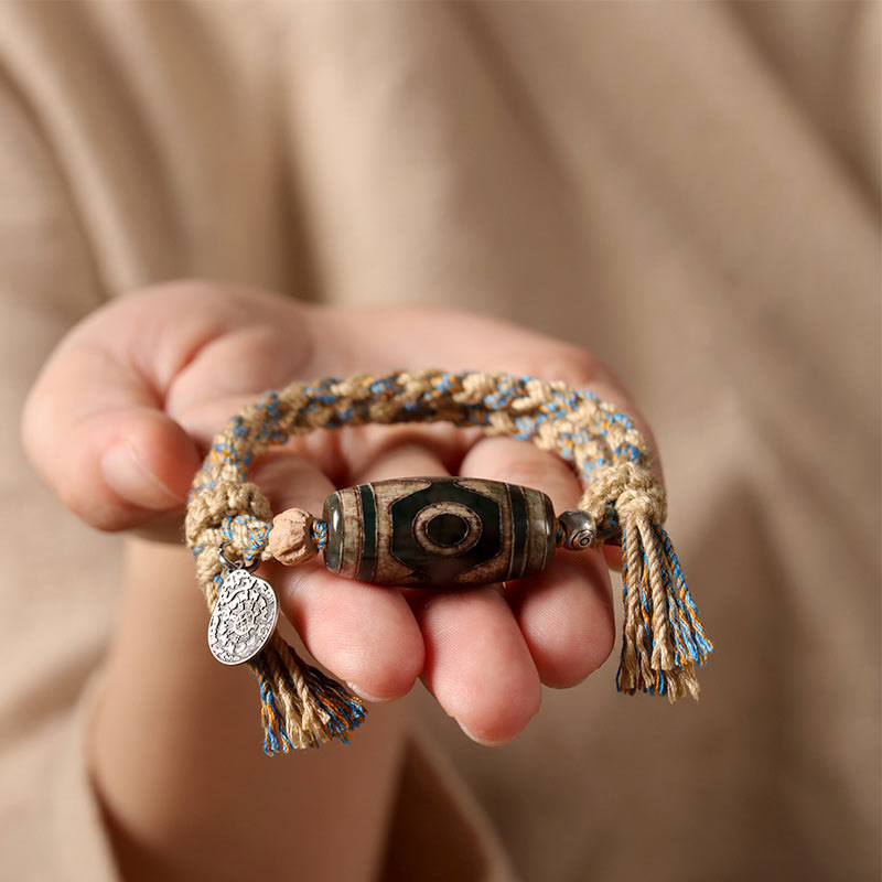 Nimara Ritual Tibetan Dzi Bead Wealth Protection Braided Bracelet