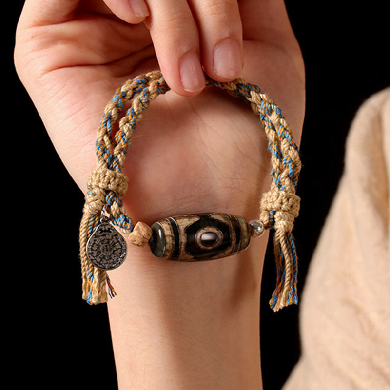 Nimara Ritual Tibetan Dzi Bead Wealth Protection Braided Bracelet