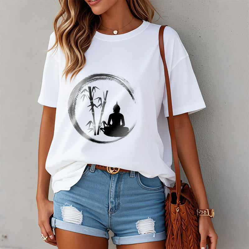 Nimara Ritual Zen Buddha Statue Sitting Bamboo Meditation Tee T-shirt