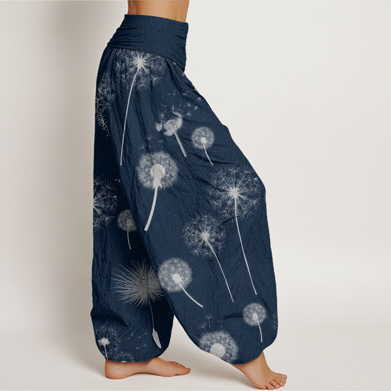 Nimara Ritual Cotton Casual Dandelion Pattern Women's Elastic Waist Harem Pants