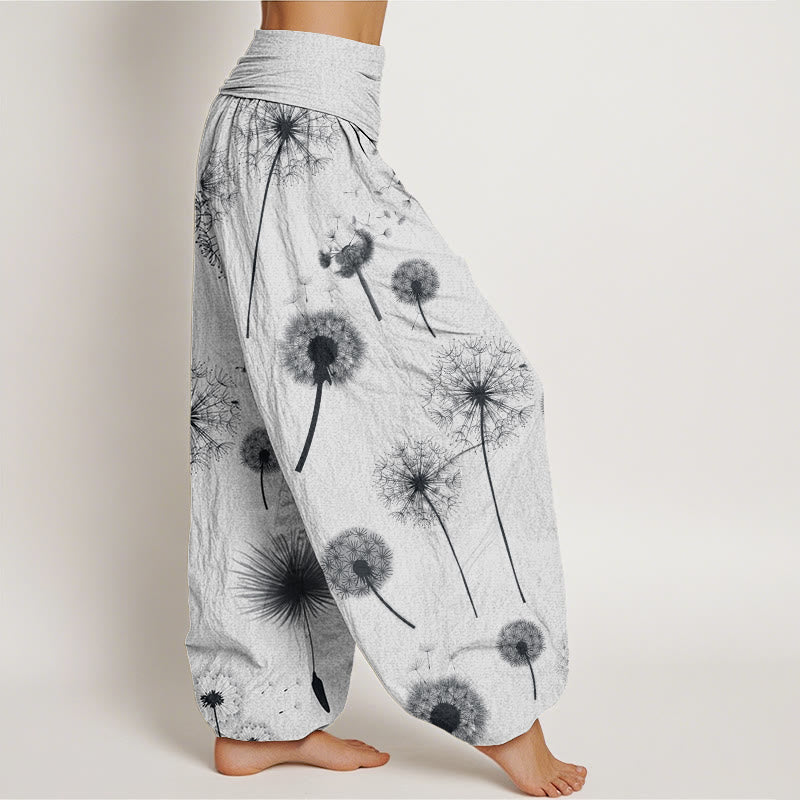 Nimara Ritual Cotton Casual Dandelion Pattern Women's Elastic Waist Harem Pants