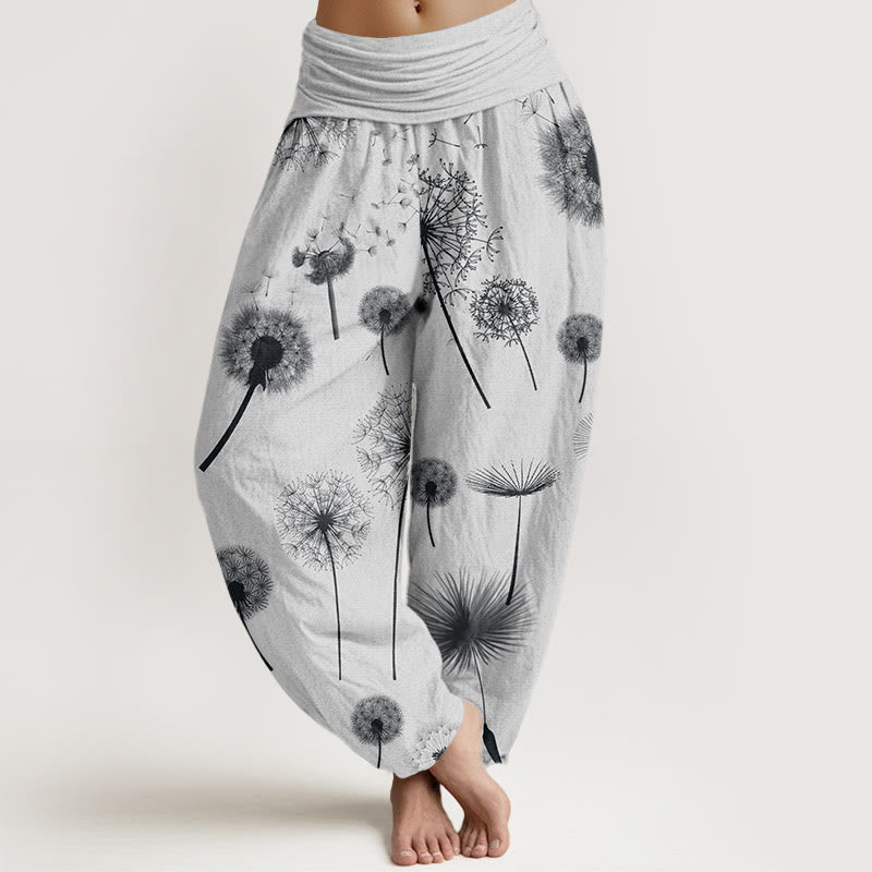 Nimara Ritual Cotton Casual Dandelion Pattern Women's Elastic Waist Harem Pants