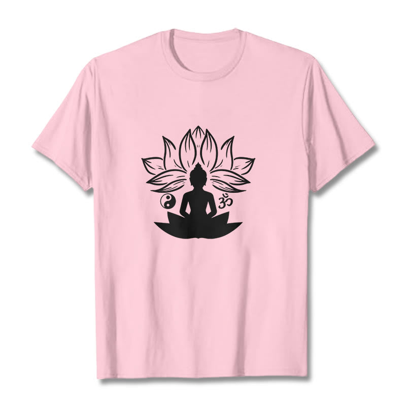 Nimara Ritual Om Yin Yang Buddha Statue Sitting Lotus Meditation Tee T-shirt