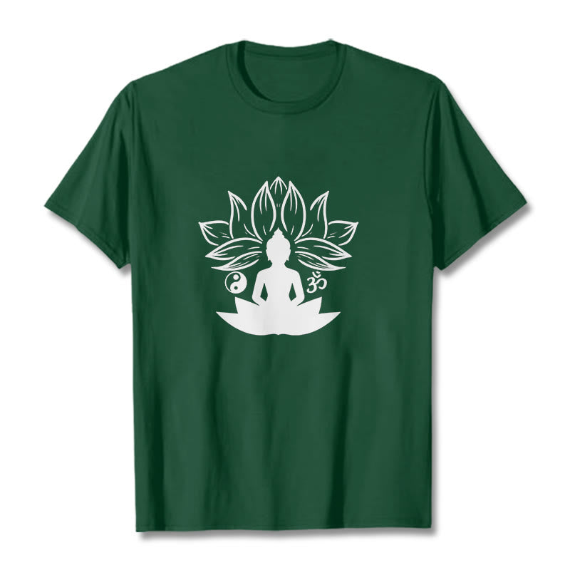Nimara Ritual Om Yin Yang Buddha Statue Sitting Lotus Meditation Tee T-shirt