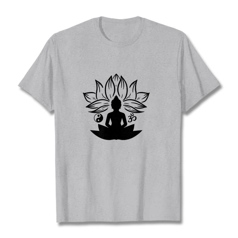 Nimara Ritual Om Yin Yang Buddha Statue Sitting Lotus Meditation Tee T-shirt
