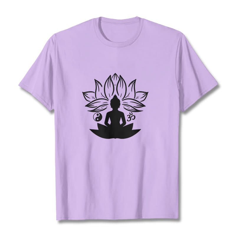 Nimara Ritual Om Yin Yang Buddha Statue Sitting Lotus Meditation Tee T-shirt