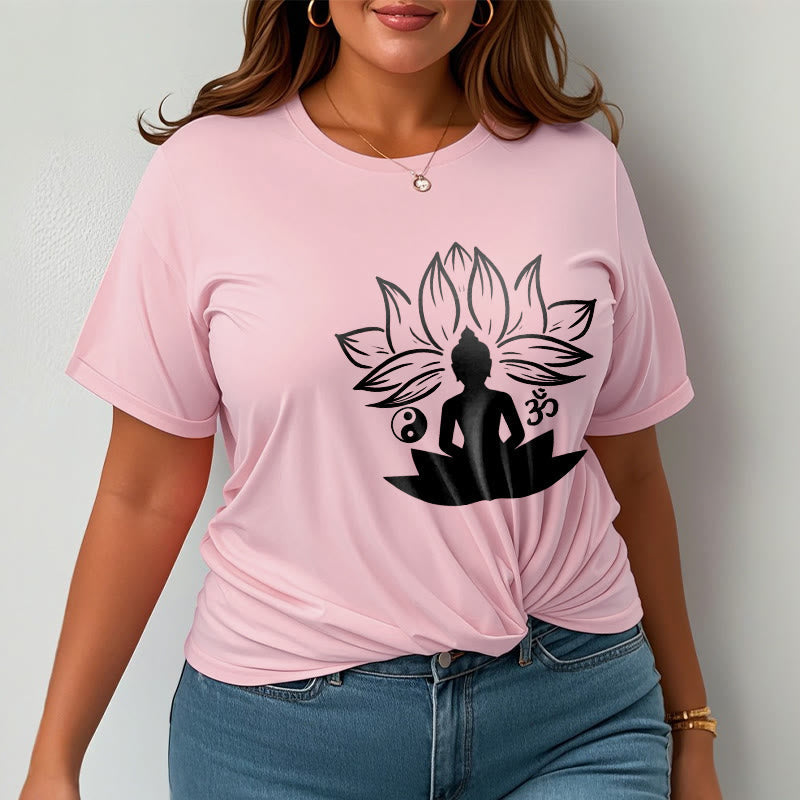 Nimara Ritual Om Yin Yang Buddha Statue Sitting Lotus Meditation Tee T-shirt