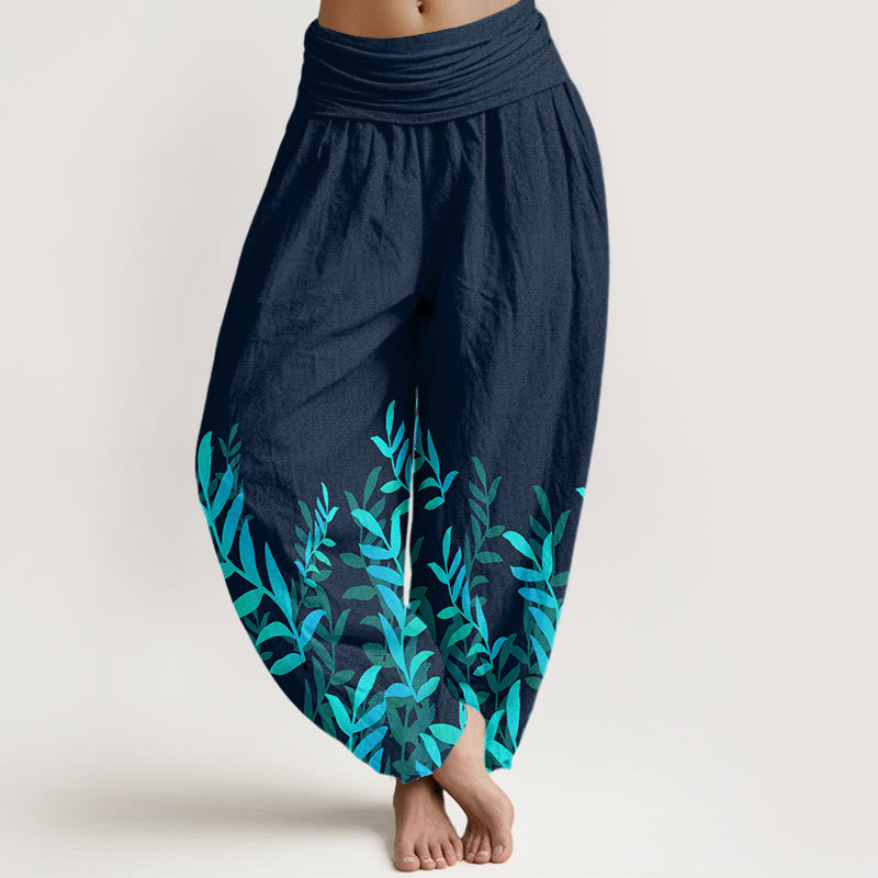 Nimara Ritual Cotton Casual Leaves Pattern Women's Elastic Waist Harem Pants