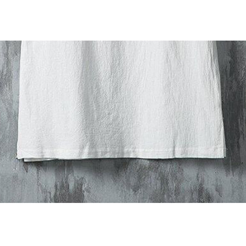 Nimara Ritual Summer Chinese Frog-Button Printing Men's Plain Patchwork Half Sleeve Cotton Linen Shirt