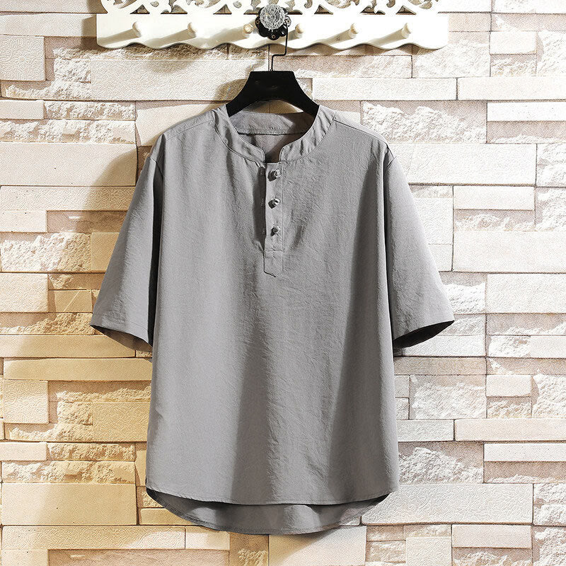Nimara Ritual Vintage Casual Solid Color Men's Short Sleeve Shirt Jacket