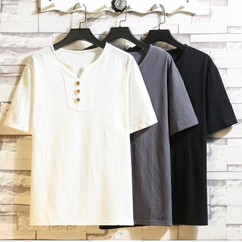 Nimara Ritual 2Pcs Short Sleeve T-Shirt Drawstring Short Pants With Pockets Men's Cotton Linen Meditation Cloth Set