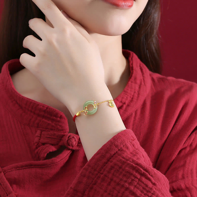 Nimara Ritual 999 Sterling Silver Hetian White Jade Double Koi Fish Peace Buckle Lucky Charm Wealth Bracelet