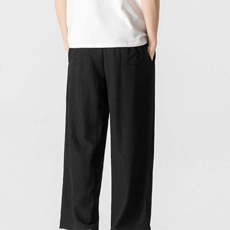 Nimara Ritual Summer Casual Plain Straight Leg Design Men's Cotton Linen Drawstring Pants With Pockets