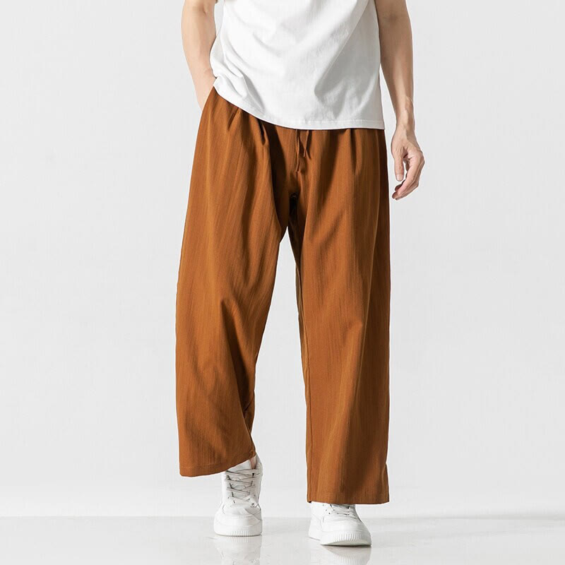 Nimara Ritual Summer Casual Plain Straight Leg Design Men's Cotton Linen Drawstring Pants With Pockets