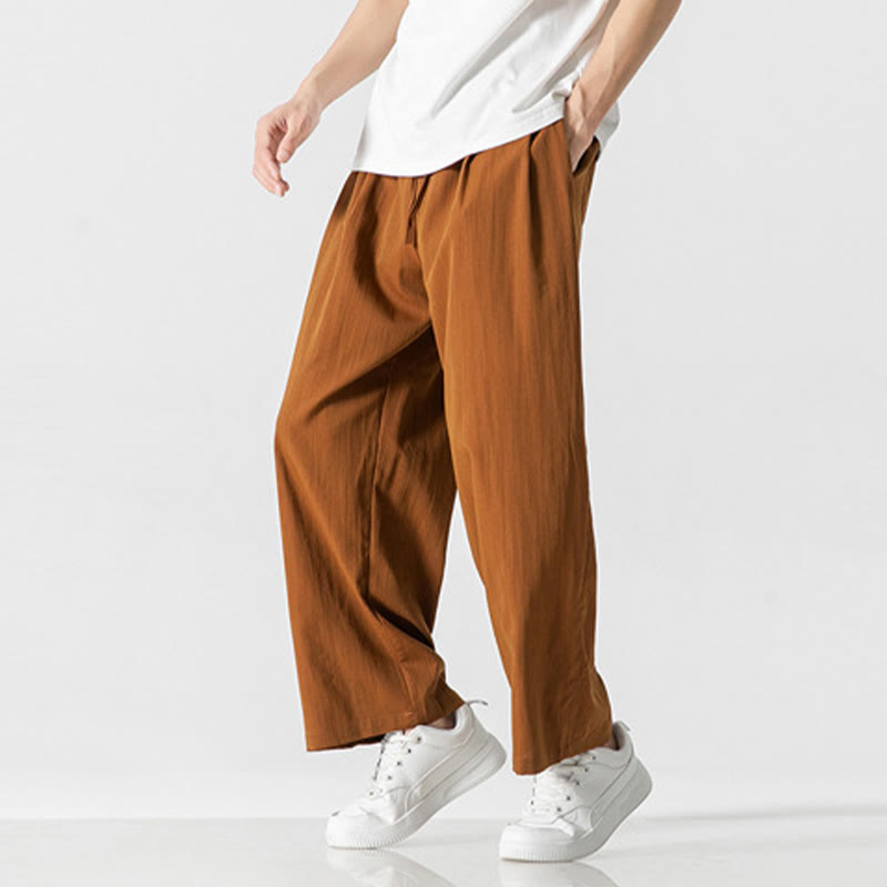 Nimara Ritual Summer Casual Plain Straight Leg Design Men's Cotton Linen Drawstring Pants With Pockets