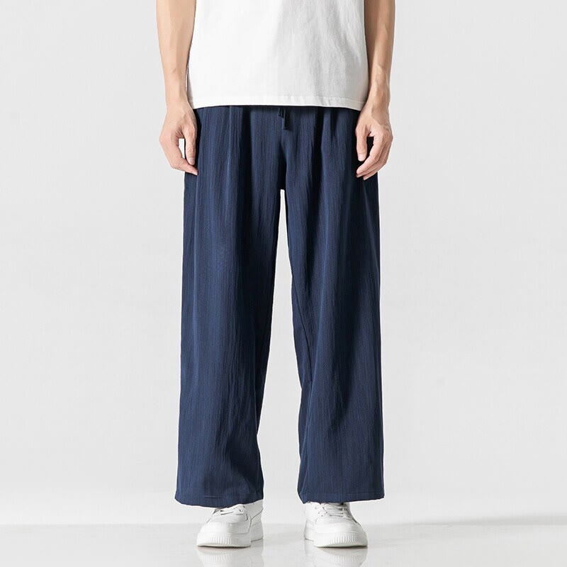 Nimara Ritual Summer Casual Plain Straight Leg Design Men's Cotton Linen Drawstring Pants With Pockets