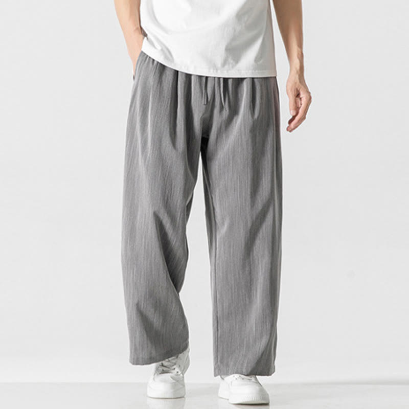 Nimara Ritual Summer Casual Plain Straight Leg Design Men's Cotton Linen Drawstring Pants With Pockets
