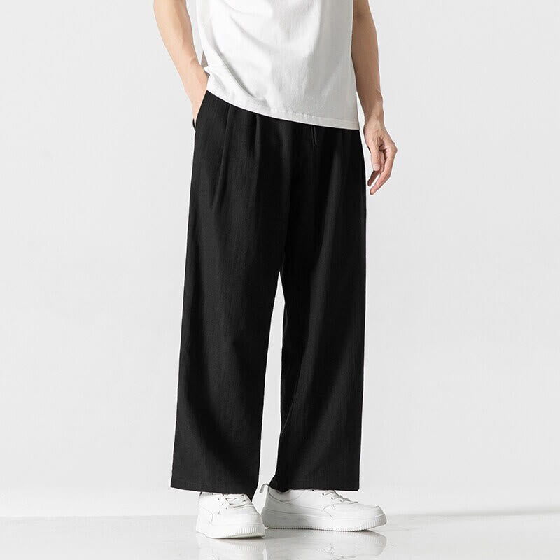 Nimara Ritual Summer Casual Plain Straight Leg Design Men's Cotton Linen Drawstring Pants With Pockets