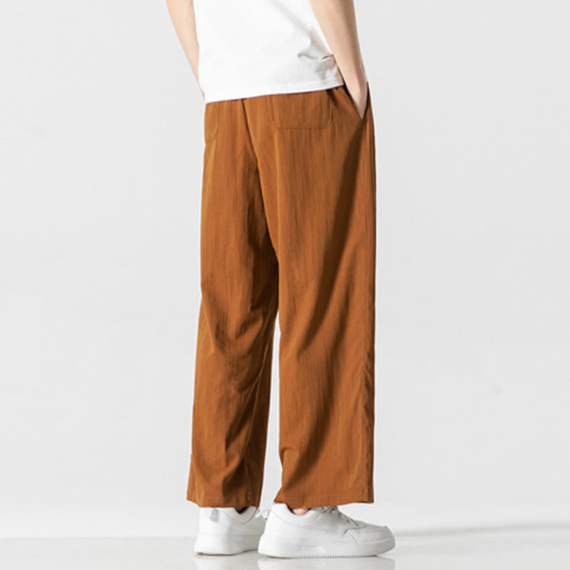 Nimara Ritual Summer Casual Plain Straight Leg Design Men's Cotton Linen Drawstring Pants With Pockets