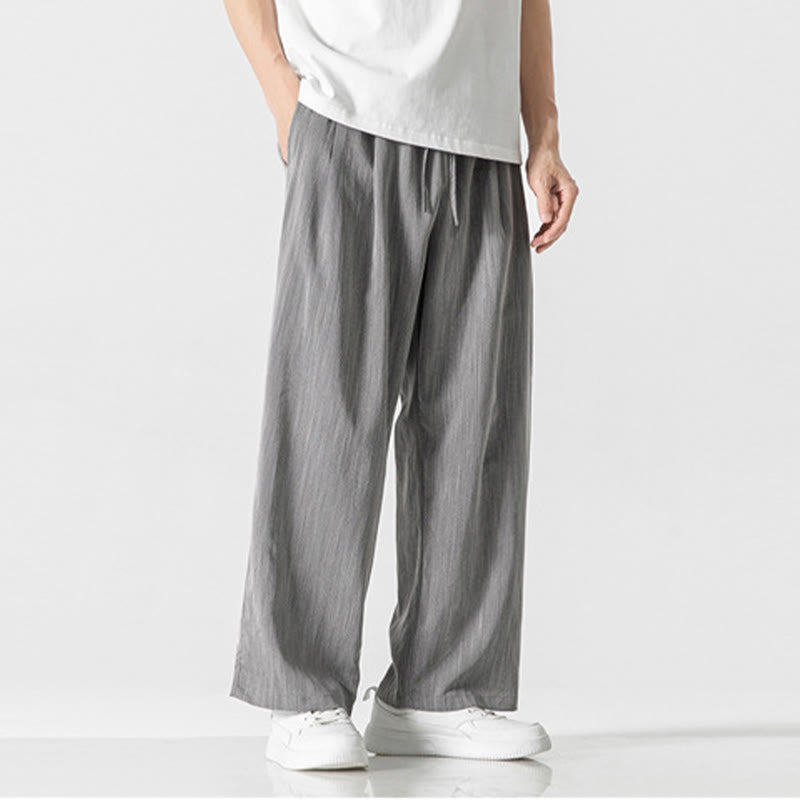 Nimara Ritual Summer Casual Plain Straight Leg Design Men's Cotton Linen Drawstring Pants With Pockets
