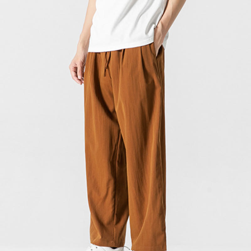 Nimara Ritual Summer Casual Plain Straight Leg Design Men's Cotton Linen Drawstring Pants With Pockets