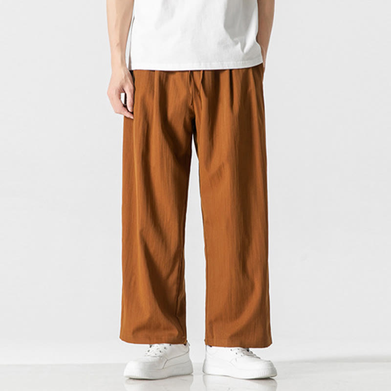 Nimara Ritual Summer Casual Plain Straight Leg Design Men's Cotton Linen Drawstring Pants With Pockets