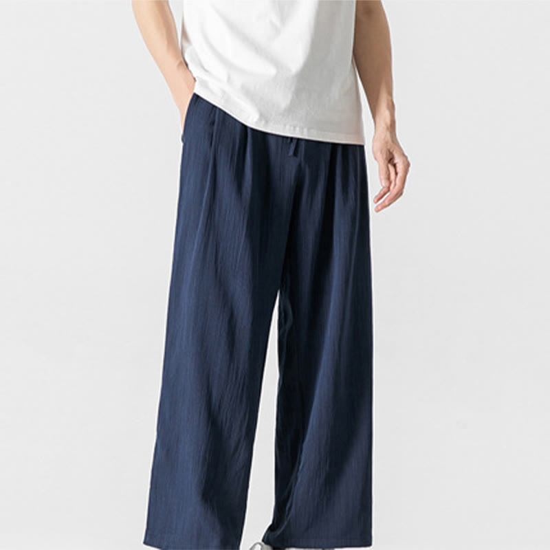 Nimara Ritual Summer Casual Plain Straight Leg Design Men's Cotton Linen Drawstring Pants With Pockets