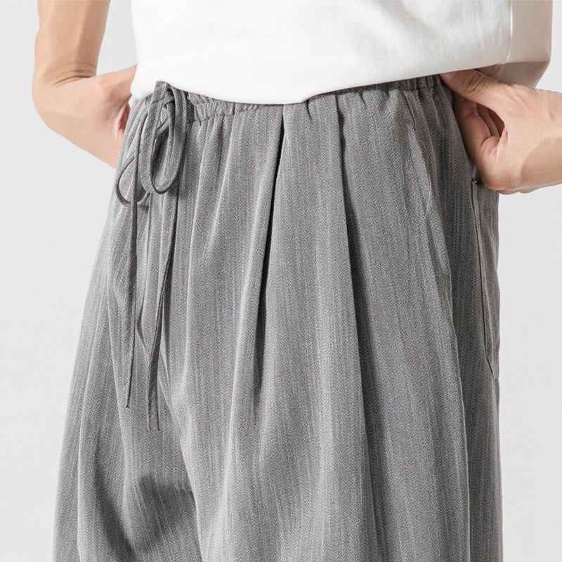 Nimara Ritual Summer Casual Plain Straight Leg Design Men's Cotton Linen Drawstring Pants With Pockets