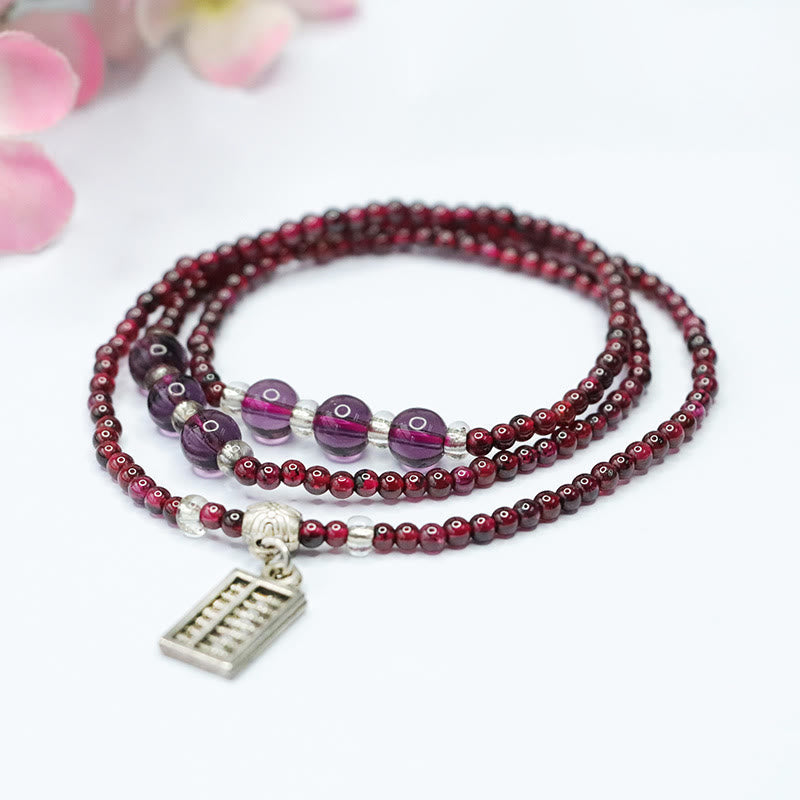 Nimara Ritual Natural Garnet Elephant Abacus Lucky Bag PiXiu Protection Triple Wrap Bracelet