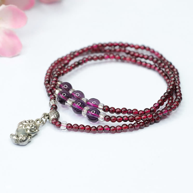 Nimara Ritual Natural Garnet Elephant Abacus Lucky Bag PiXiu Protection Triple Wrap Bracelet