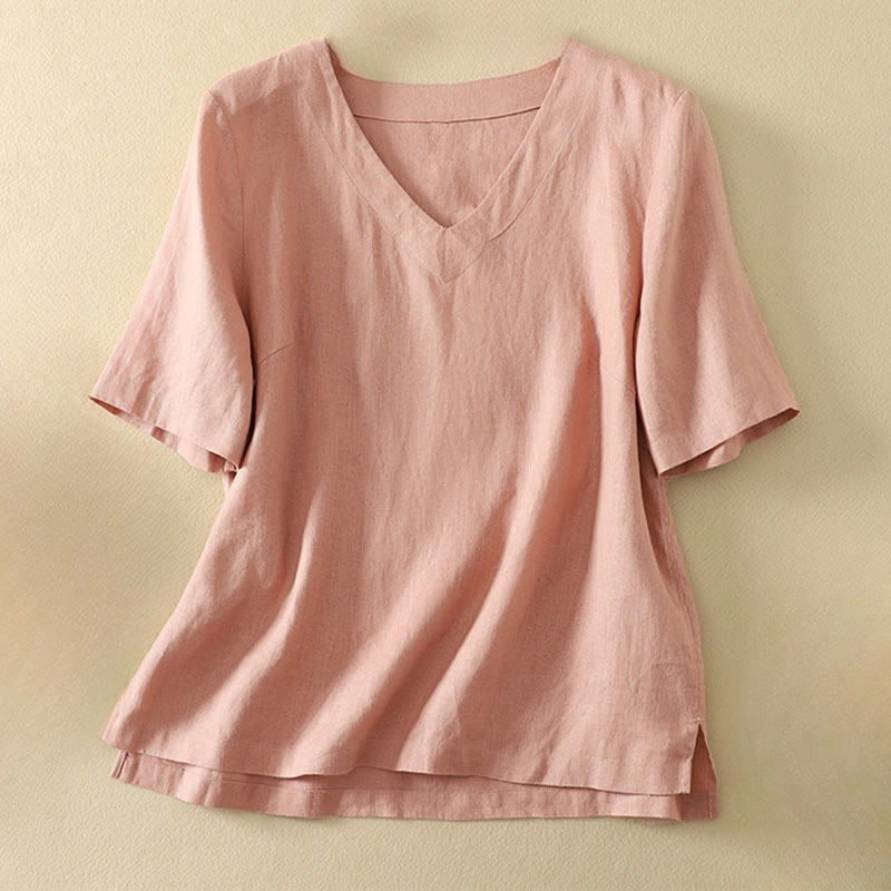 Nimara Ritual Summer Casual Plain Polyester Women's V-neck Design Half Sleeve T-shirt